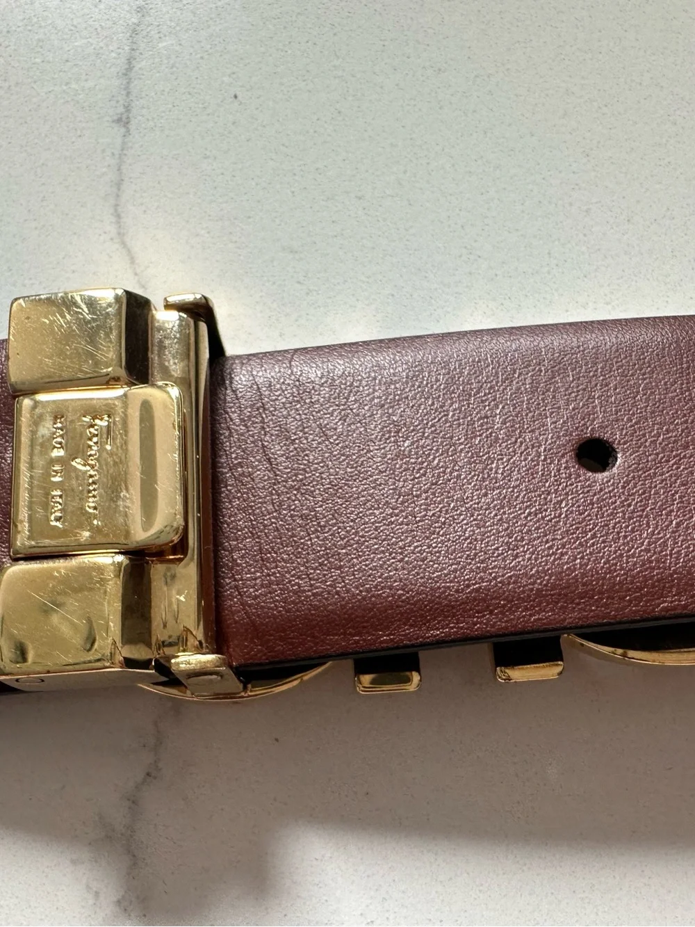 Black Leather Belt with Gold Double Gancini Buckle